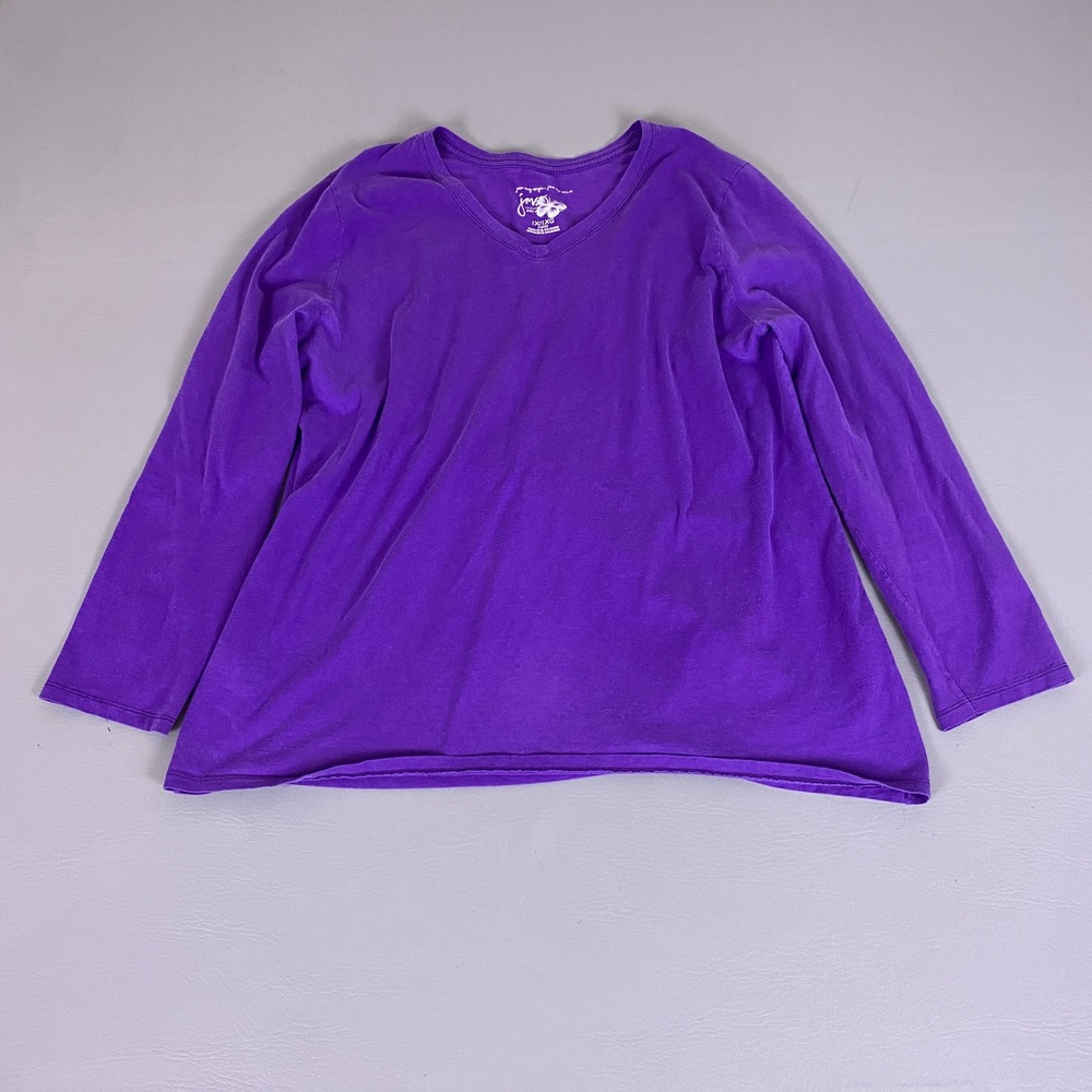 Just My Size JMS T-Shirt Women's Plus Size 1X 16W Purple V-Neck Long Sleeve